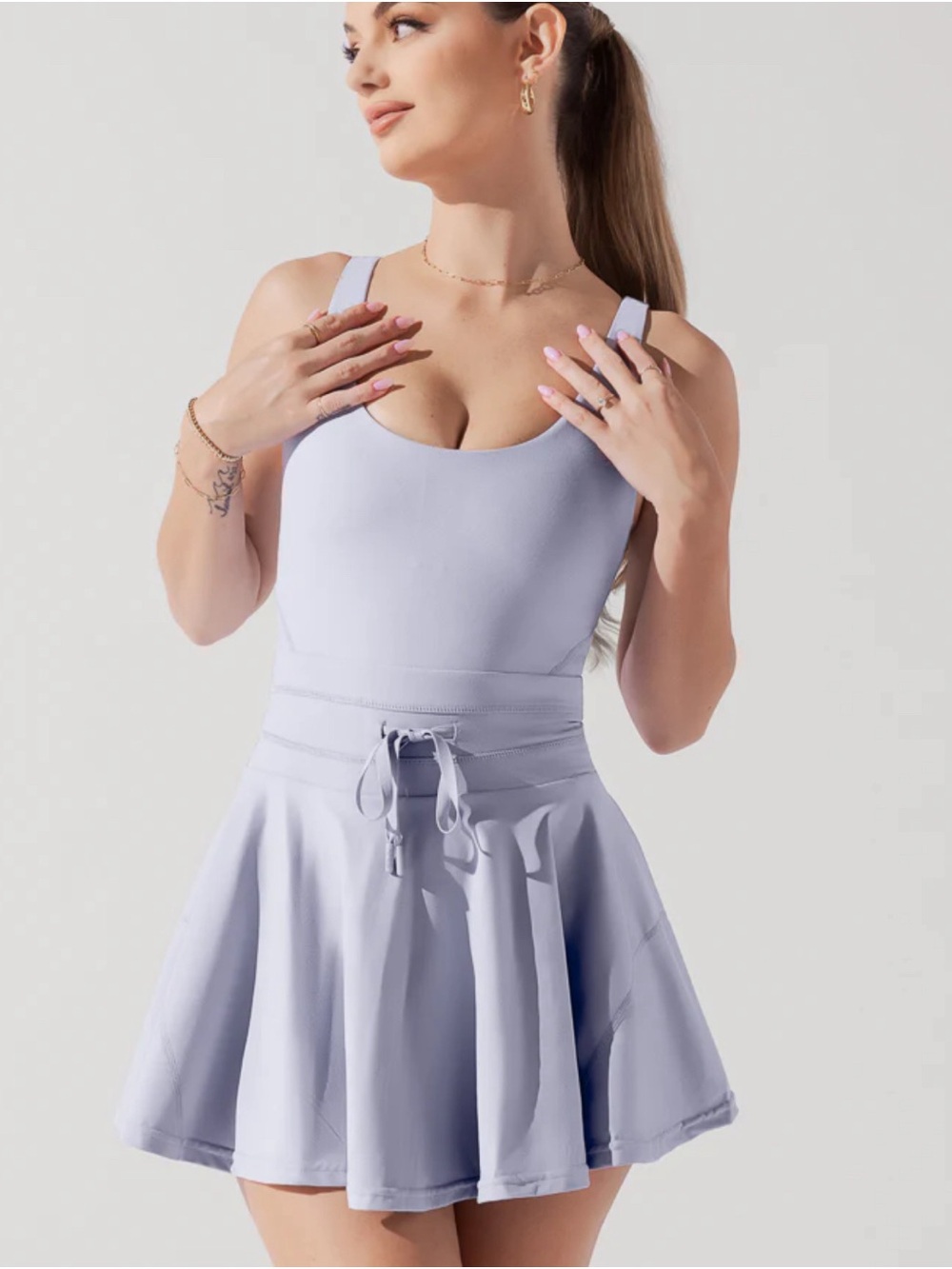 PopFlex Activewear Twirl Lavender Scoop Neck Athletic Skater Dress - Picture 4 of 16
